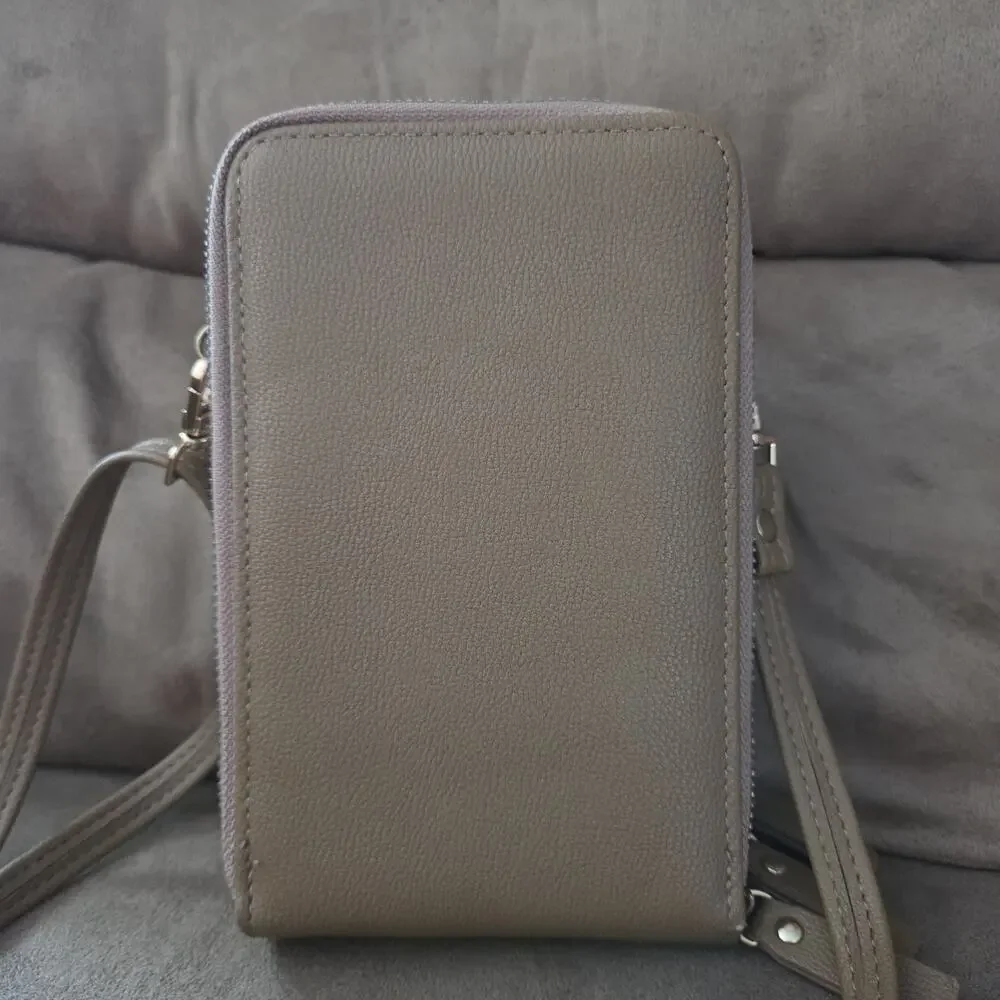Tan Women’s Crossbody Bag Double Zip Gold Hardware Bee Emblem Detach Strap